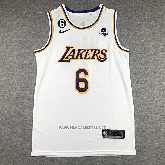 Camiseta Los Angeles Lakers LeBron James NO 6 Association 2022-23 Blanco